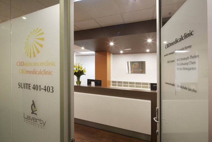 Clinic entrance with graphics